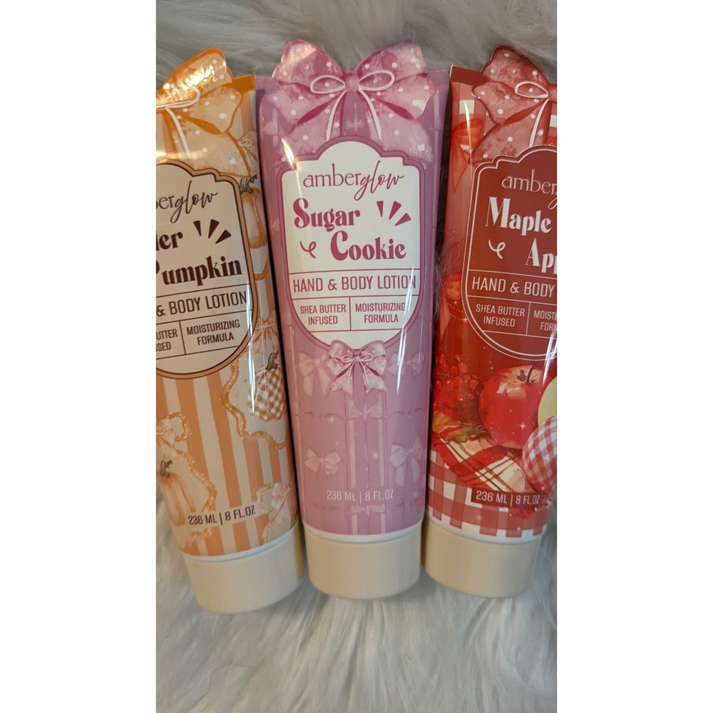 Amberglow Hand & Body Lotion 3pc Set Butter Pumpkin Sugar Cookie Maple Apple 8oz